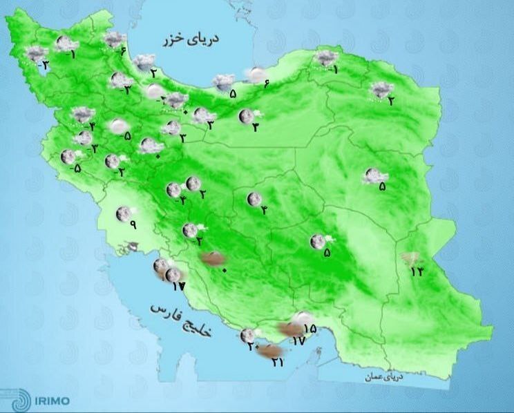 وضعیت آب و هوا، امروز ۲۰ بهمن ۱۴۰۱ / بارش برف و باران در بیشتر مناطق / وزش باد همراه با گرد و خاک در شرق و جنوب شرقی کشور