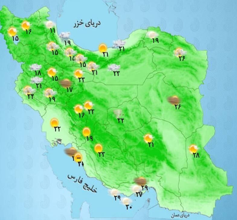 وضعیت آب و هوا، امروز ۱۸ خرداد ۱۴۰۲ / بارش باران در اغلب استان‌ها / خیزش گرد و خاک در نوار شرقی