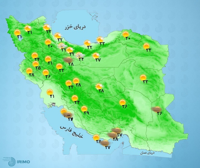 وضعیت آب و هوا، امروز ۳۱ تیر ۱۴۰۲ / تداوم بارش باران و رگبار و رعدوبرق در برخی استان‌ها