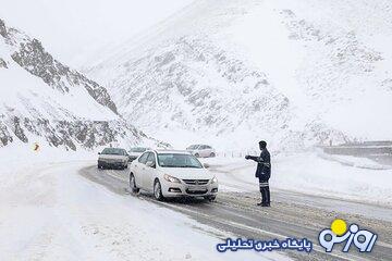 مسدود شدن ۲ محور شمالی به علت بارش برف