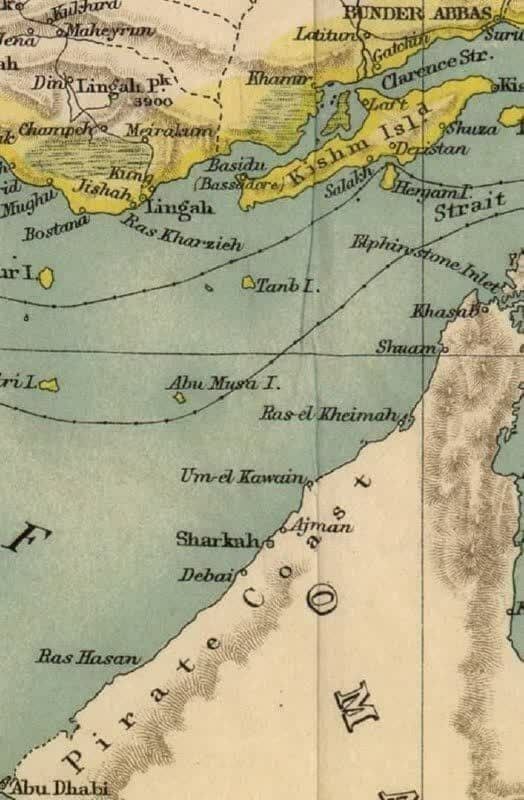 در نقشه بریتانیا از امارات فعلی بعنوان ساحل دزدان دریایی نام برده شده