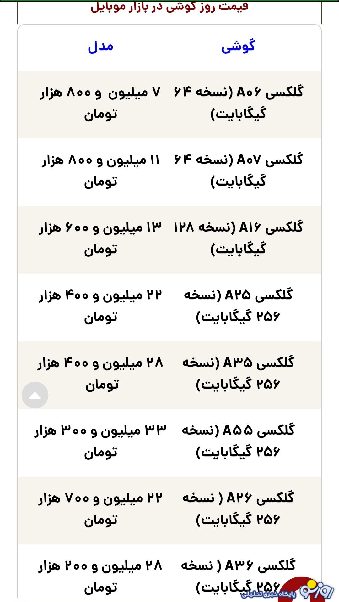 قیمت گوشی سامسونگ، شیائومی و آیفون امروز شنبه ۱۵ شهریور ۱۴۰۴
