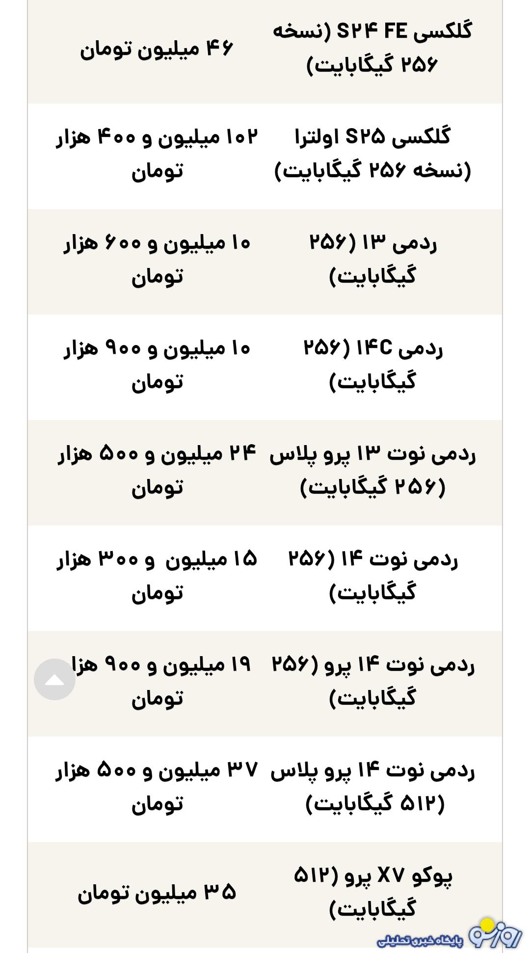 قیمت گوشی سامسونگ، شیائومی و آیفون امروز سه‌شنبه ۴ شهریور ۱۴۰۴